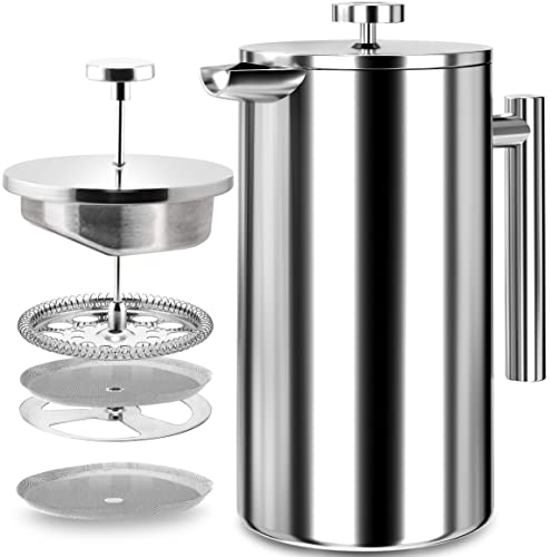 KICHLY French Press Stainless Steel 8 Cup Cafetiere