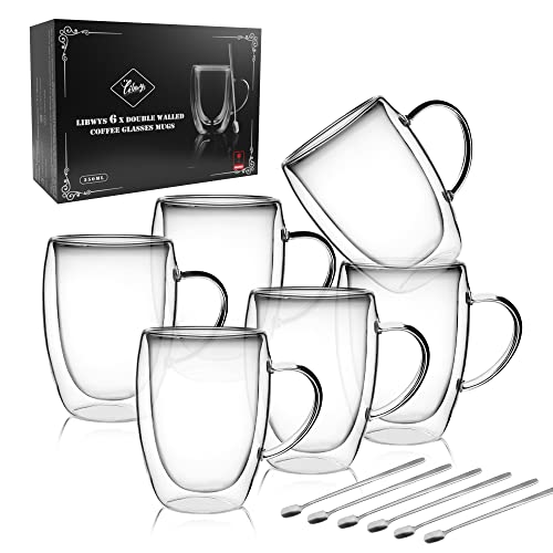 LIBWYS Double Walled Coffee Cups Mugs, 6-Pack, 350ML