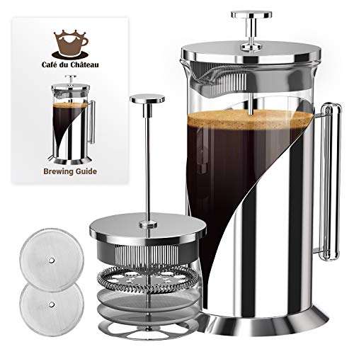 French Press Coffee Maker - Stainless Steel Housing