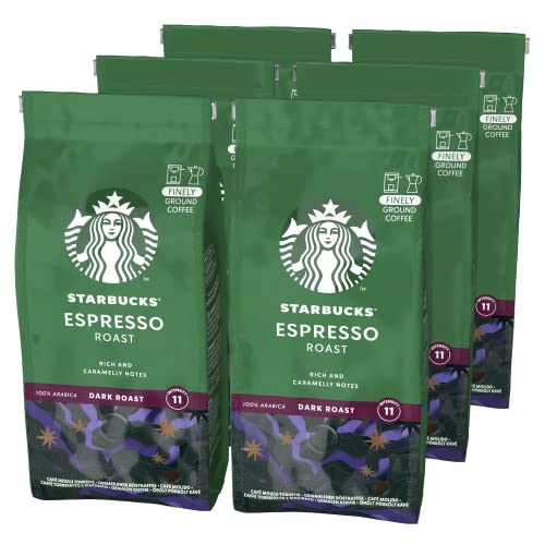 STARBUCKS Espresso Roast, Dark Roast, Ground Coffee, 200 g (Pack of 6)