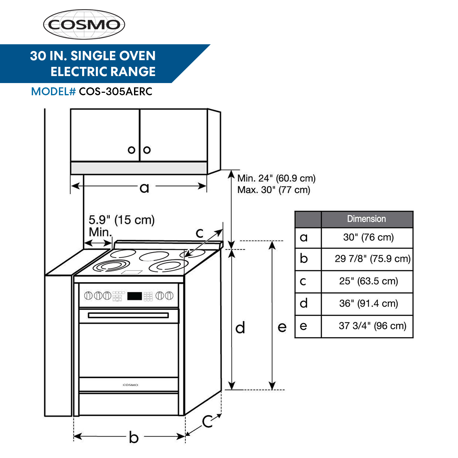 Cosmo 30" Commercial Electric Range with Convection Oven