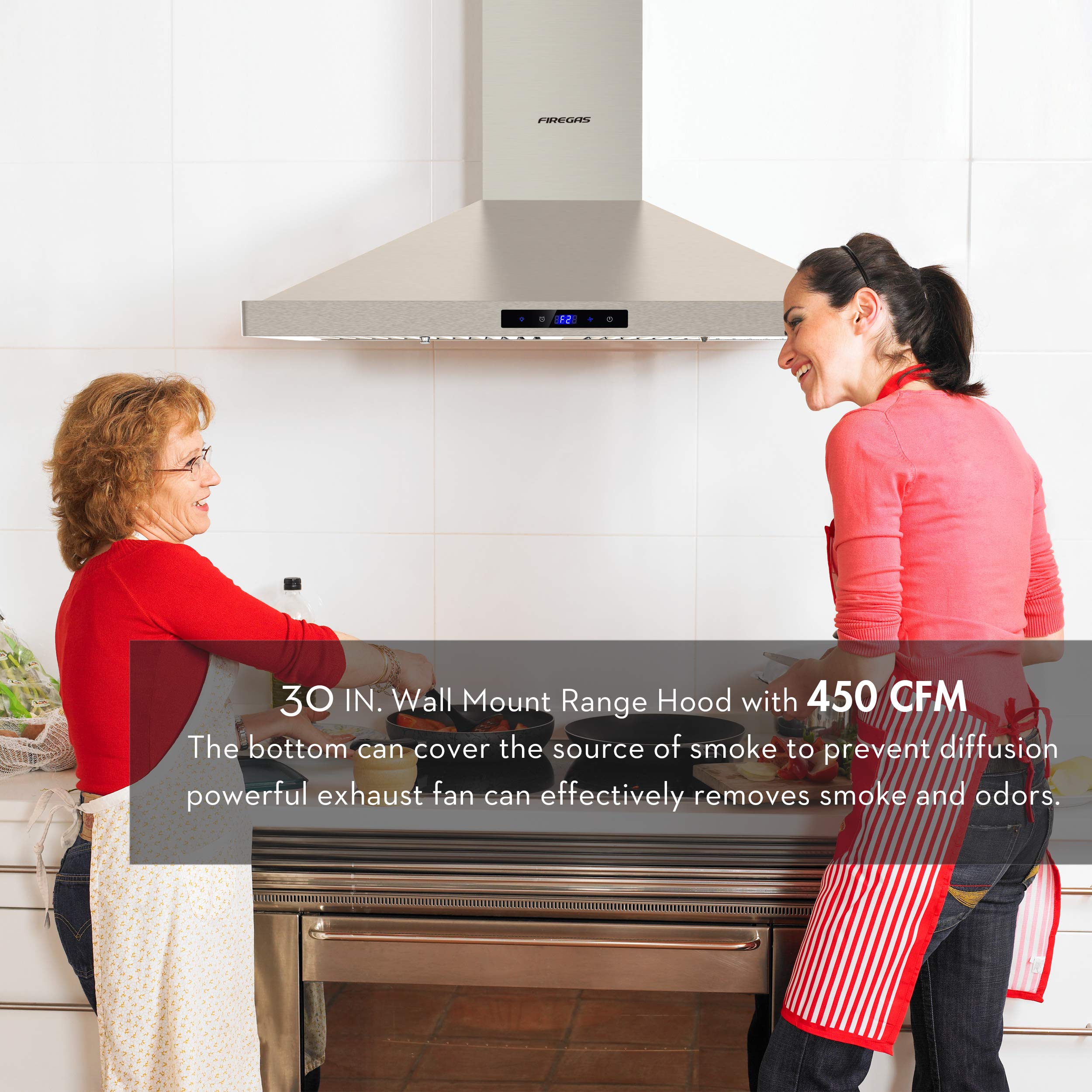 30" FIREGAS Wall Mount Range Hood with Touch Control