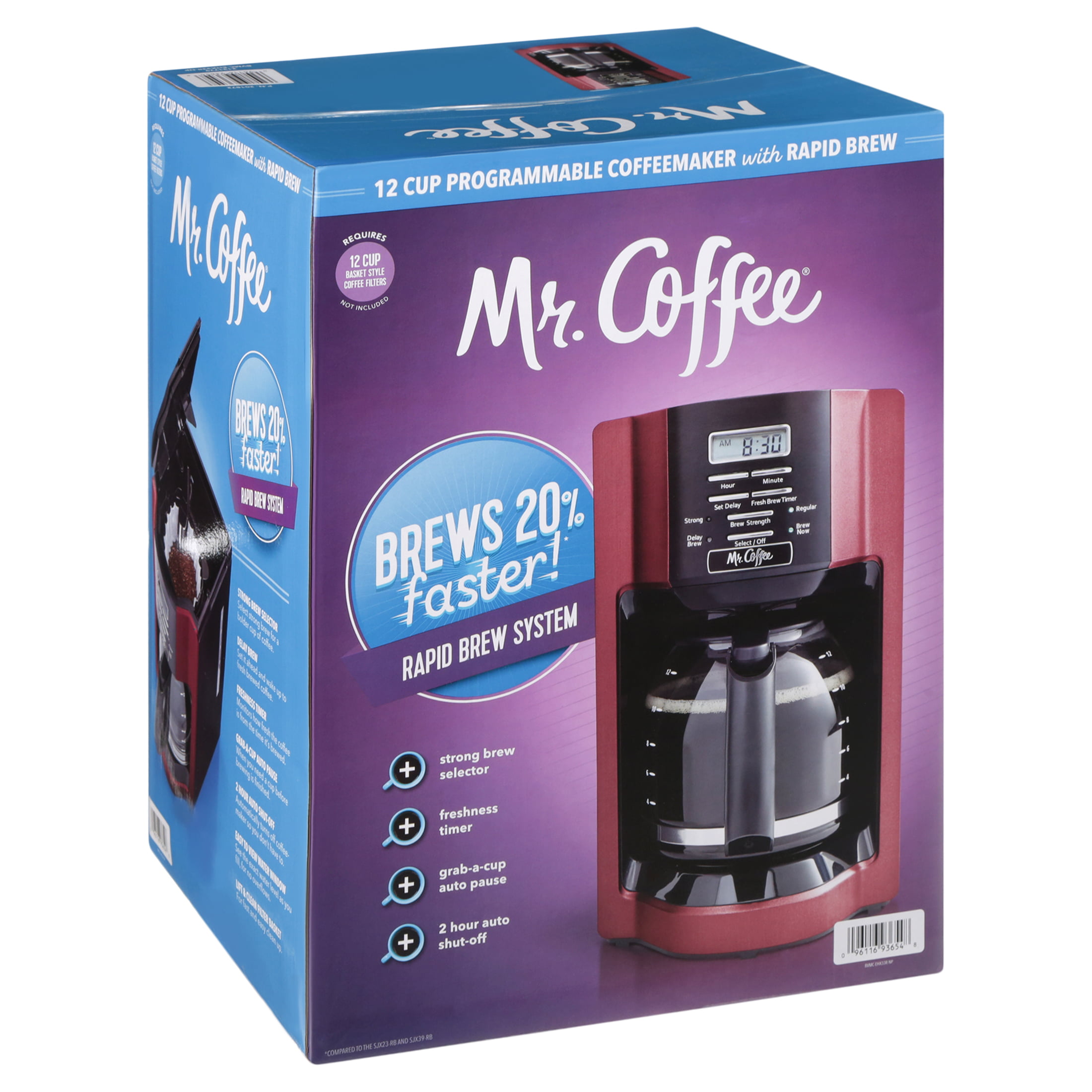 Mr. Coffee 12-Cup Programmable Coffeemaker, Rapid Brew, Red