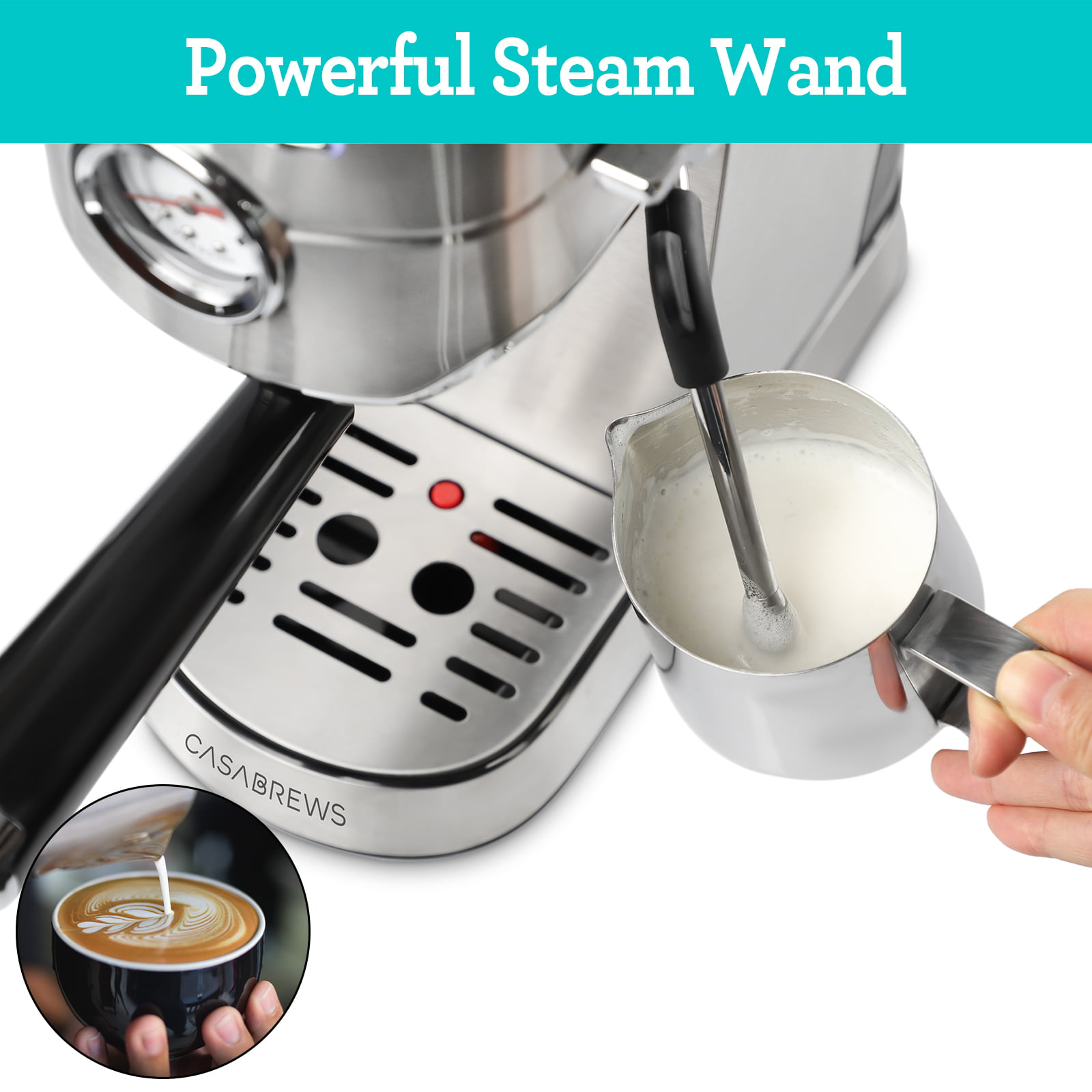 Stainless Steel Espresso Machine with Milk Frother