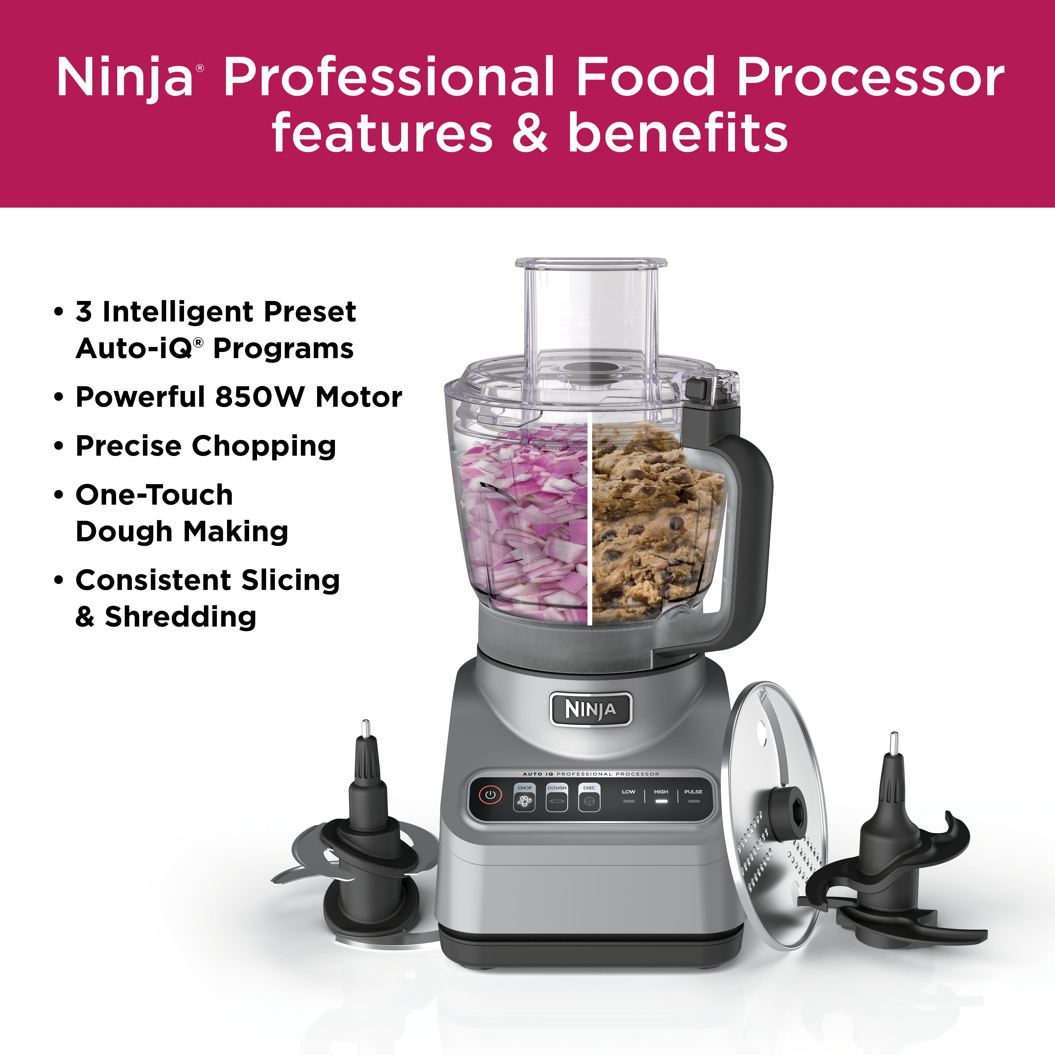 Ninja Pro Food Processor, 850W, 9-Cup, Auto-iQ