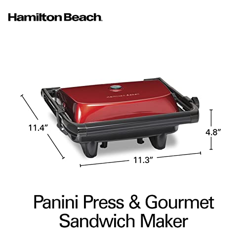 Hamilton Beach Panini Press Grill, Red, Nonstick Grids