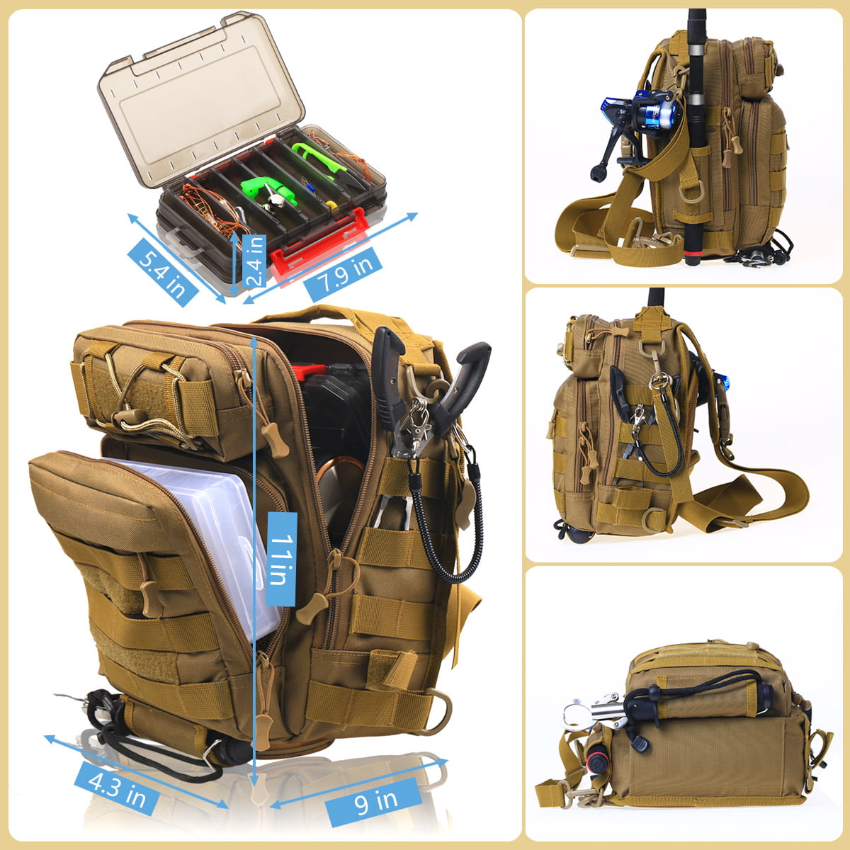 Compact Fishing Tackle Bag with Rod Holder