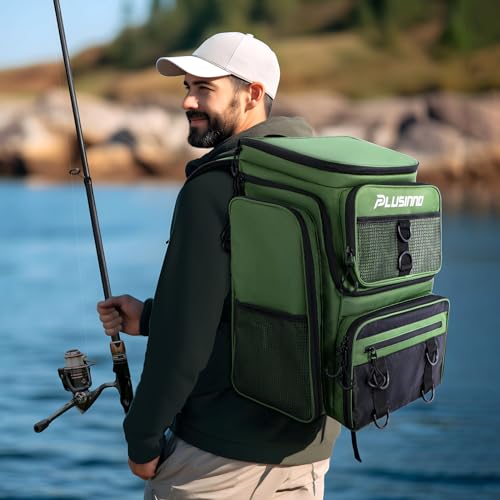Water-resistant Fishing Backpack with Rod Holders - Green