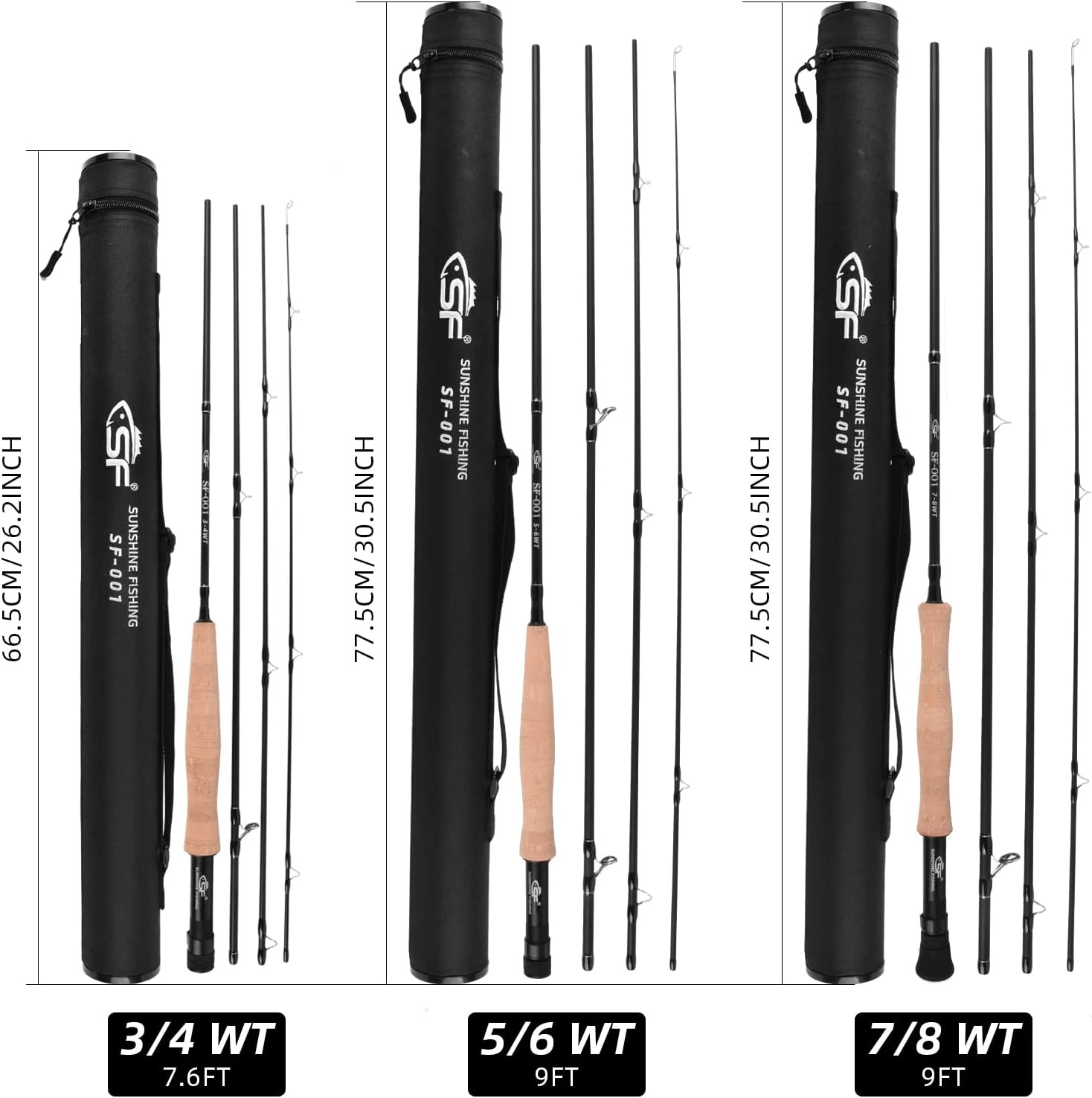 Fly Fishing Rod 4pc 3/4-9ft Matt Black Trout