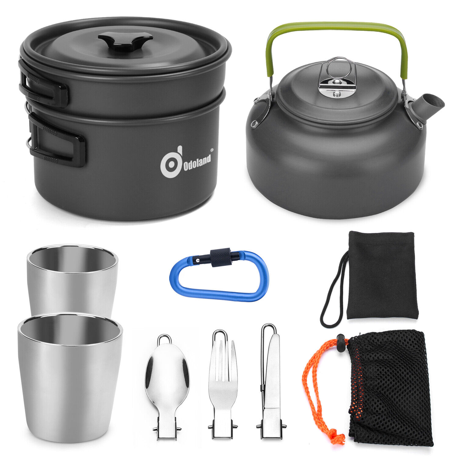 10pc Outdoor Camping Cookware Mess Kit Pot Pan Cup