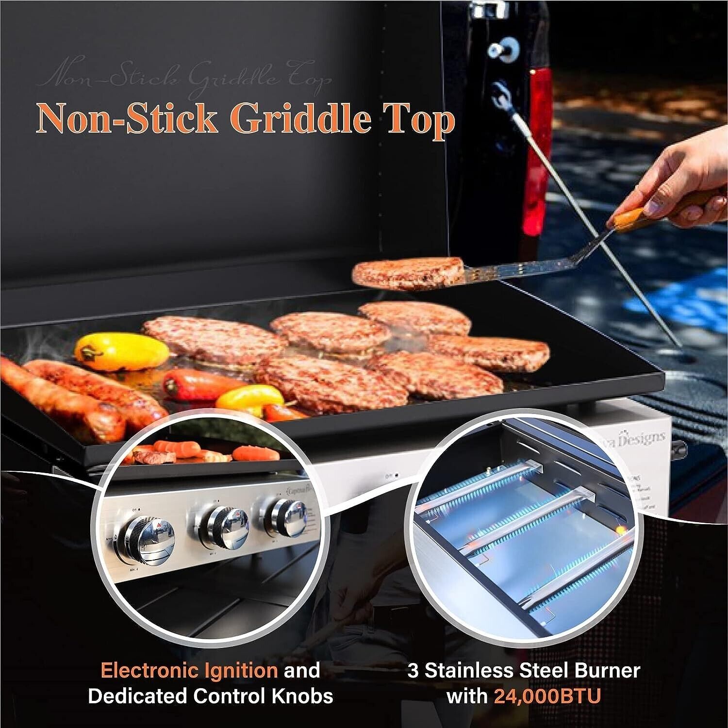 Portable 3-Burner Propane Gas Camping Griddle Flat Grill