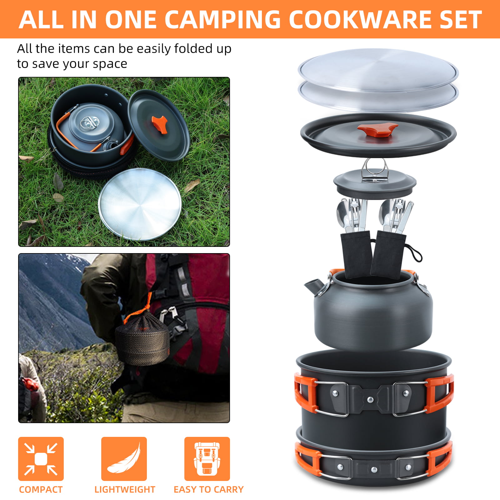 16-Piece Camping Cookware Set for Backpacking and Hiking