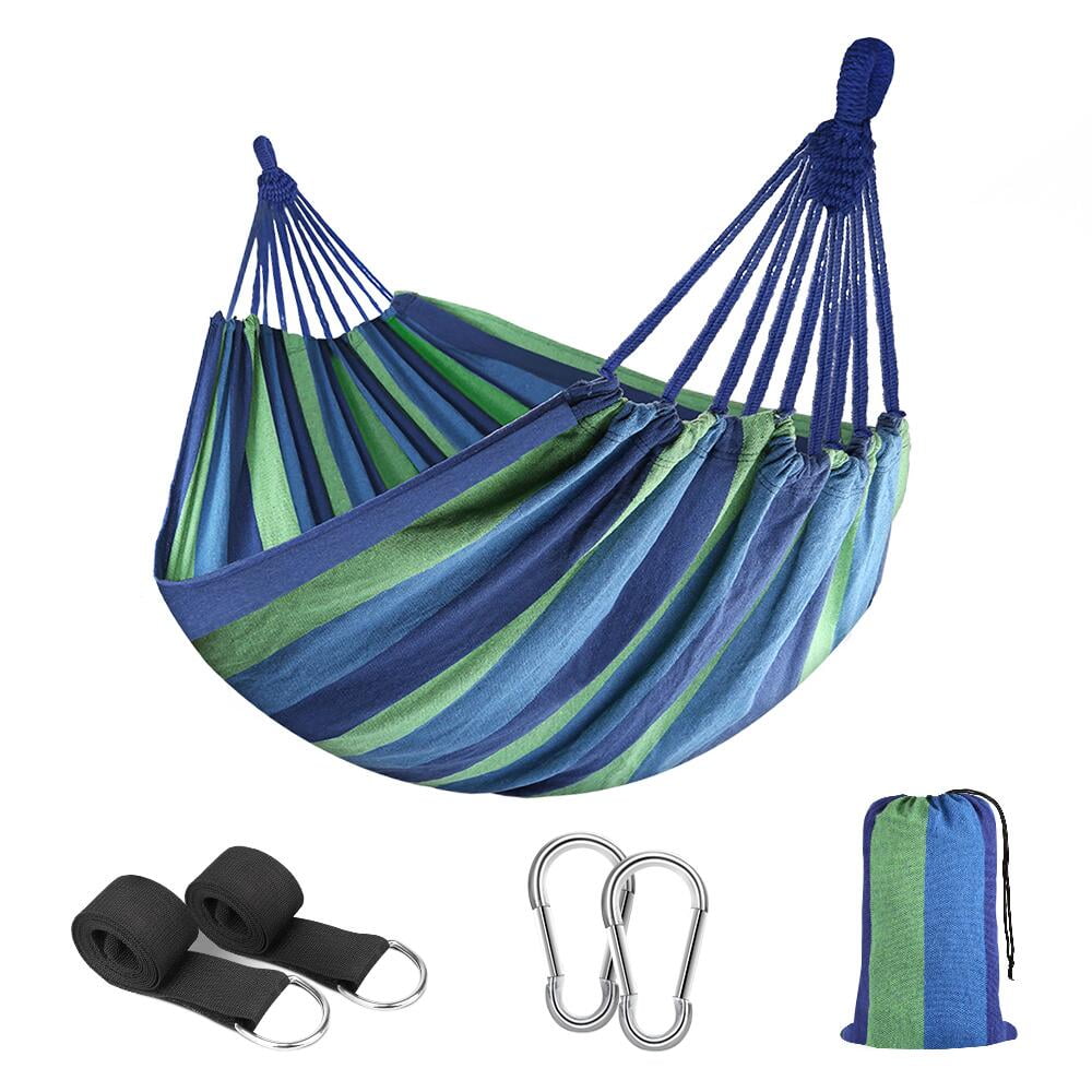 Canvas 2-Person Portable Camping Hammock, 440lbs, Blue