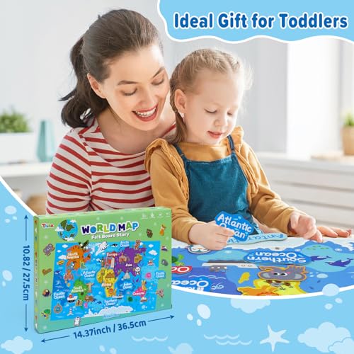 Taika World Felt Map with Famous Sights, Educational Flannel Board Set