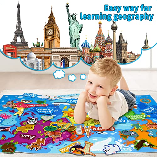 Taika World Felt Map with Famous Sights, Educational Flannel Board Set