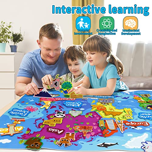Taika World Felt Map with Famous Sights, Educational Flannel Board Set