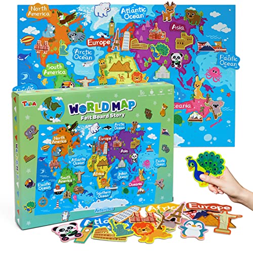 Taika World Felt Map with Famous Sights, Educational Flannel Board Set