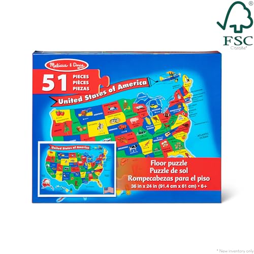 Melissa & Doug USA Map Floor Puzzle - 51 Pieces (2 x 3 feet) - FSC Certified