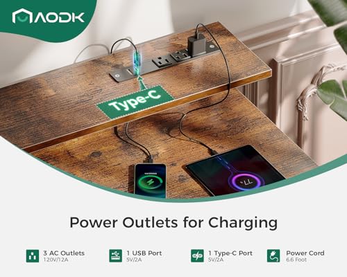 Rustic Brown Small Computer Desk with Power Outlets