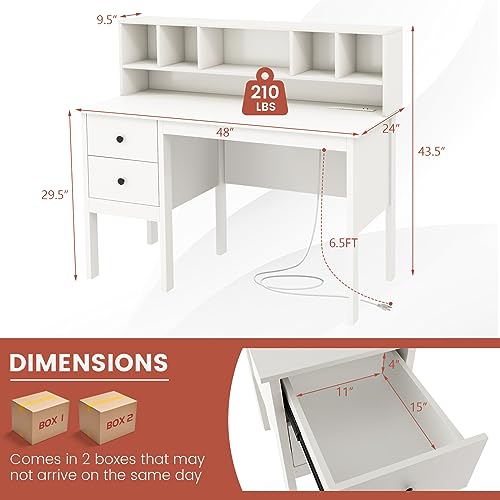 Tangkula White Computer Desk with Storage Drawers & Bookshelves