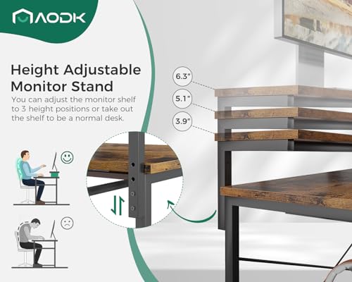 Rustic Brown Small Computer Desk with Power Outlets