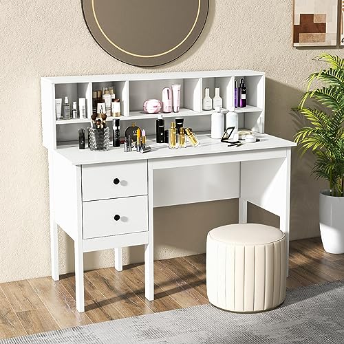 Tangkula White Computer Desk with Storage Drawers & Bookshelves