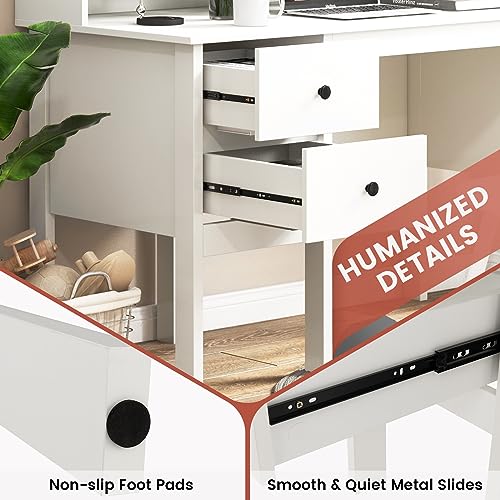 Tangkula White Computer Desk with Storage Drawers & Bookshelves