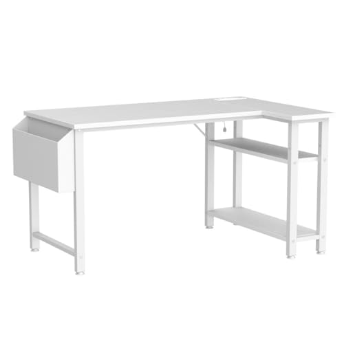 White L Shaped Computer Desk with Power Shelves