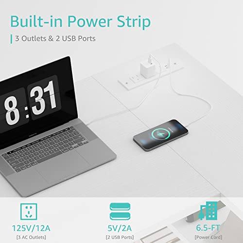 White L Shaped Computer Desk with Power Shelves