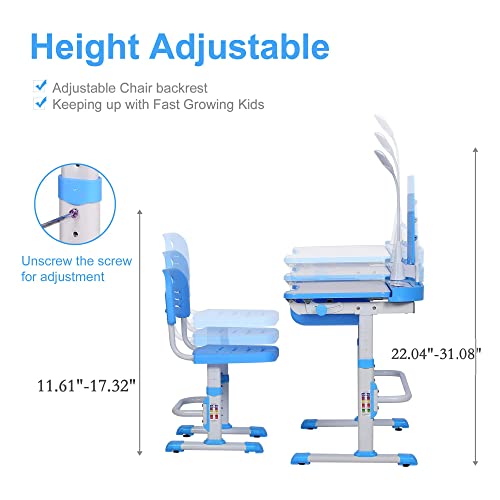 Adjustable Kids Desk & Chair Set with LED Light