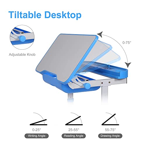 Adjustable Kids Desk & Chair Set with LED Light