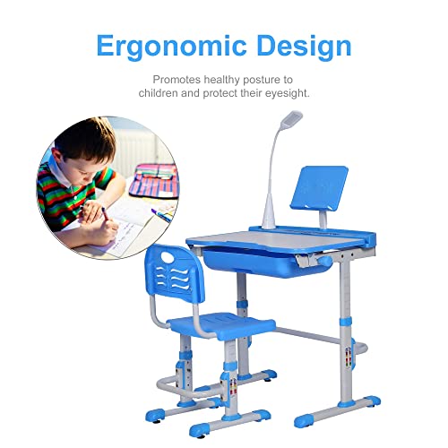 Adjustable Kids Desk & Chair Set with LED Light