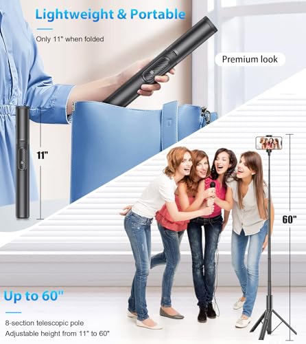 Portable 60" Tripod Selfie Stick with Remote for Android & iPhones