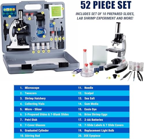 Kids Beginner Microscope STEM Kit with 52-pcs Slides