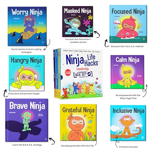 Ninja Life Hacks Leadership 8 Book Box Set (Books 17-24: Focused, Calm, Brave, Compassionate, Masked, Inclusive, Grateful, Hangry) by Mary Nhin