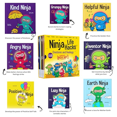 Ninja Life Hacks Emotions and Feelings 8 Book Box Set (Books 1-8: Angry, Inventor, Positive, Lazy, Helpful, Earth, Grumpy, Kind) by Mary Nhin