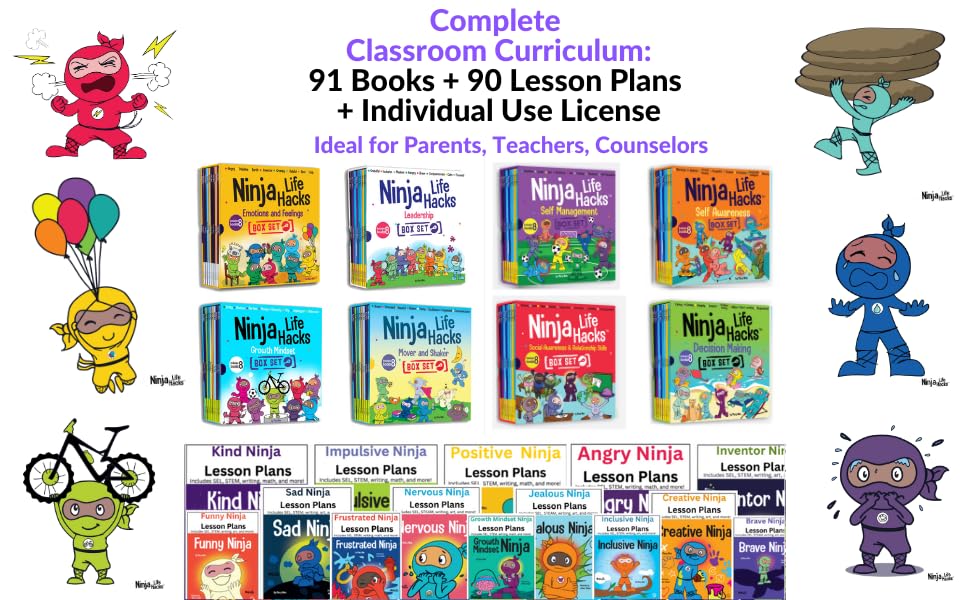 Ninja Life Hacks Emotions and Feelings 8 Book Box Set (Books 1-8: Angry, Inventor, Positive, Lazy, Helpful, Earth, Grumpy, Kind) by Mary Nhin