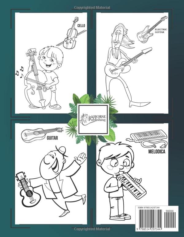 Music instruments Coloring Book for Kids Ages 4-8 by inkHorse Publishing