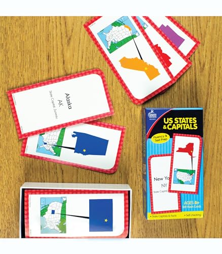 Carson Dellosa 109-Piece States and Capitals Flash Cards for Kids, Classroom Geography Games for Kids 8-12, Picture Flash Card Learning Resources, Grade 3-5