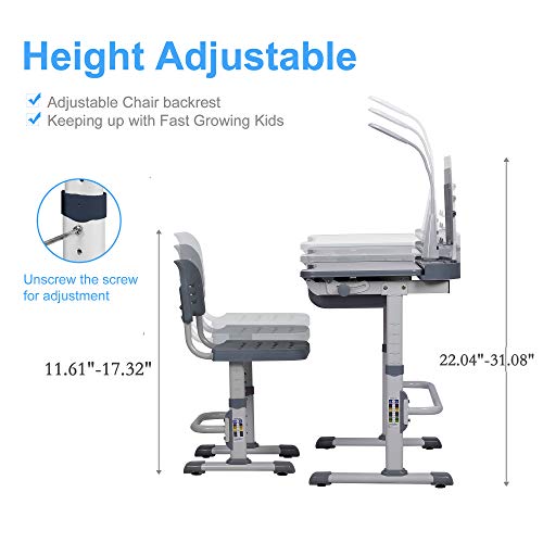 Height Adjustable Kids Desk and Chair Set with LED