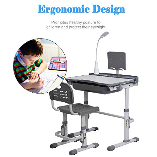 Height Adjustable Kids Desk and Chair Set with LED