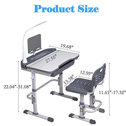 Height Adjustable Kids Desk and Chair Set with LED