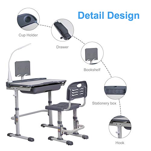 Height Adjustable Kids Desk and Chair Set with LED