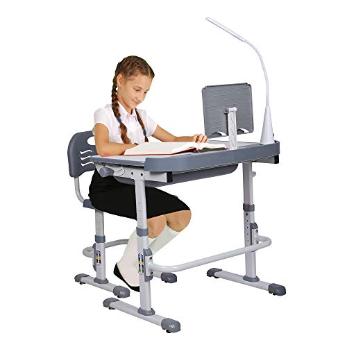 Height Adjustable Kids Desk and Chair Set with LED