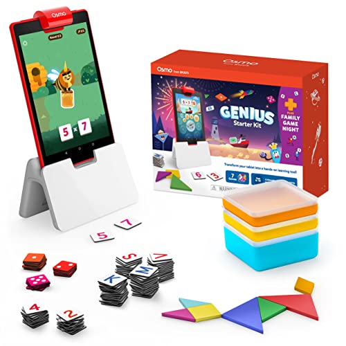 Osmo-Genius Starter Kit for Fire Tablet + Family Game Night-7 Educational Learning Games for Spelling, Math & more-Ages 6-10-STEM Toy Gifts- 6 7 8 9 10(Osmo Fire Tablet Base Included-Amazon Exclusive)