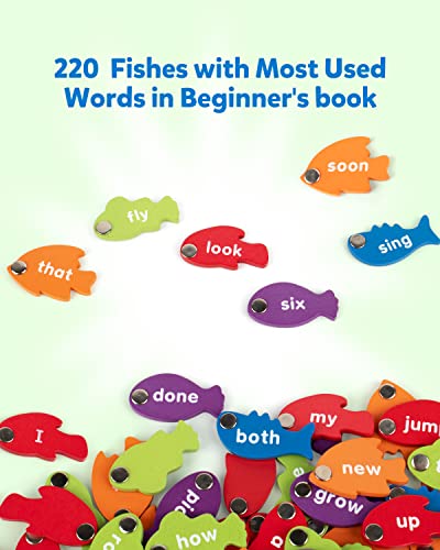 Coogam Wooden Magnetic Fishing Sight Words Game Learning Dolch Word Flashcards Montessori Educational Toy for Preschool 3 4 5 Year Old Kids