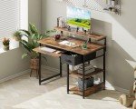 Rustic Brown Small Computer Desk with Power Outlets