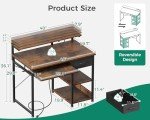 Rustic Brown Small Computer Desk with Power Outlets