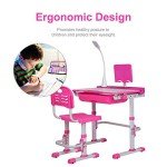 Adjustable Kids Desk & Chair Set with Light & Storage