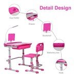 Adjustable Kids Desk & Chair Set with Light & Storage
